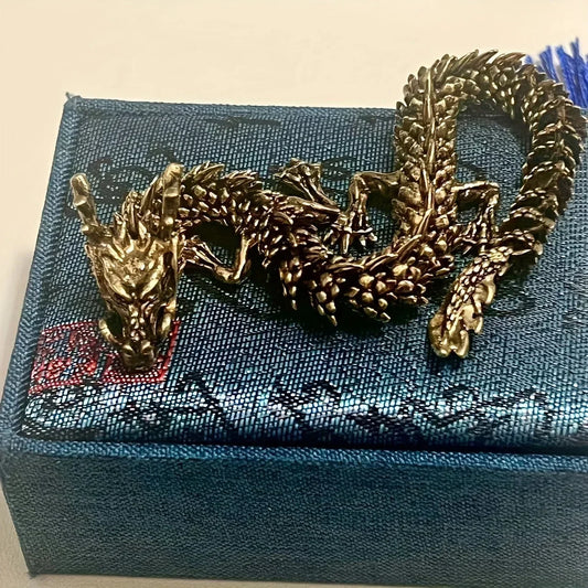 3D Dragon Statue Ornament โ Movable Joints, Antique Brass Finish, Lucky Dragon for Home & Office Dรฉcor