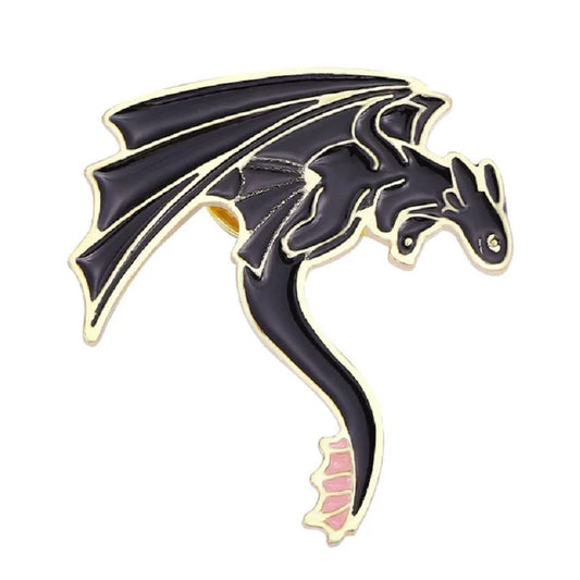 Monster Dragon Enamel Pins โ Custom Black & White Western Dragon Brooches with Funny Puns