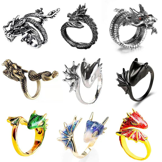 Jisensp Gothic Punk Dragon Ring โ Adjustable Viking-Inspired Jewelry for Men & Women